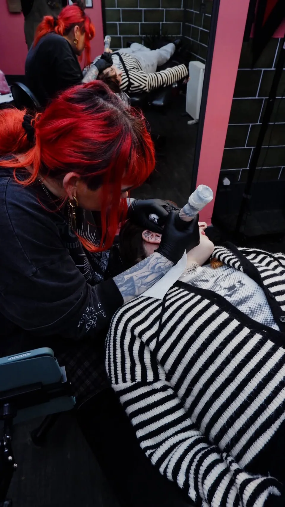 Close up of Shannon working in the studio